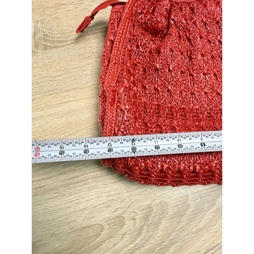 The Last Straw Holiday Fair Inc Red Woven Straw Handbag Wood Bead Rope Handle